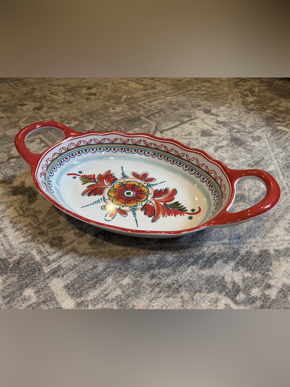 RACHEL Rachel Roy Red and White Floral Melamine Serving Platter with Handles